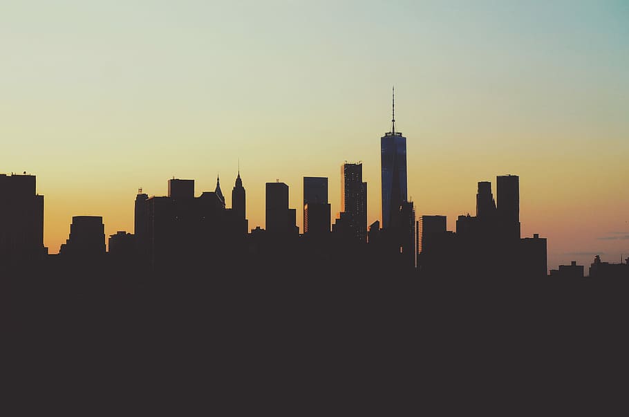 silhouette photography of high-rise buildings, silhouette photography of New York City buildings HD wallpaper