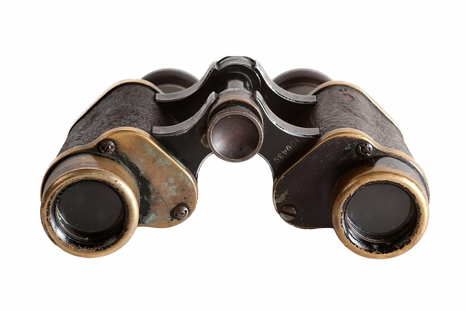 black and brown binoculars, isolated, vision, old, search, watch HD wallpaper