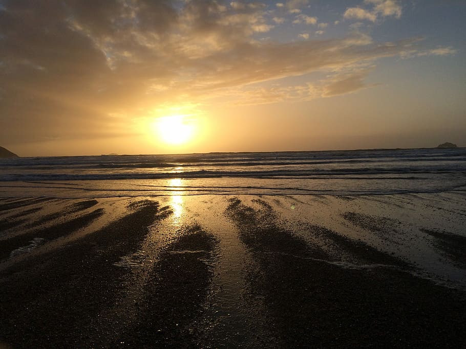 Cornish, Sunset, Ocean, beach, sea, nature, reflection, sky HD wallpaper