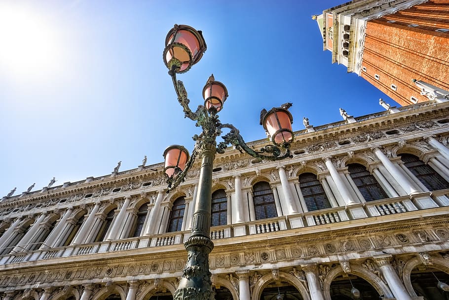 architecture, building, infrastructure, blue, sky, pole, lamp HD wallpaper