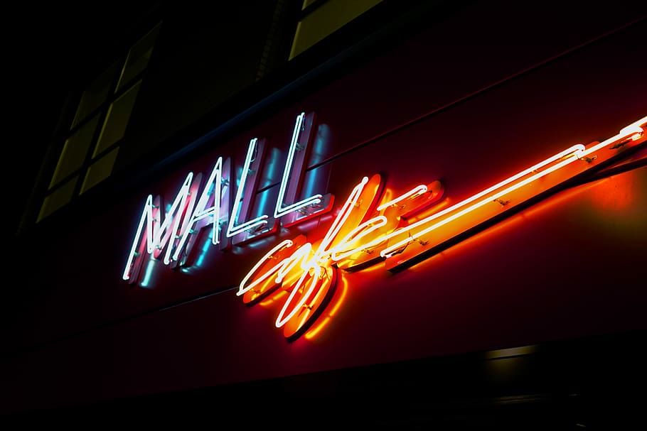 Mall Cafe signage, photography of Mall Cafe signage, neon, city HD wallpaper