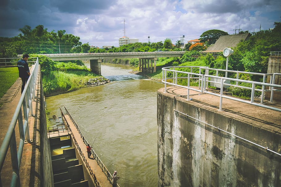 bridge, dam, river, water, bridge - Man Made Structure, nature HD wallpaper