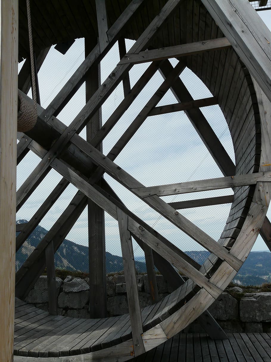wheel, winds, wood, cable, machine, device, old, ancient, architecture HD wallpaper