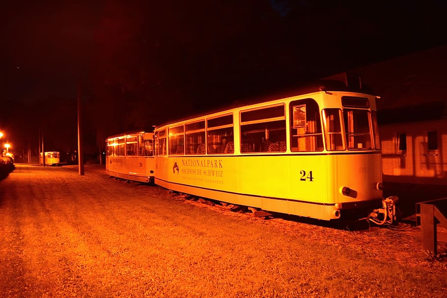 Tram, Night, Traffic, kirnitschtalbahn, saxon switzerland, bad schandau, HD wallpaper
