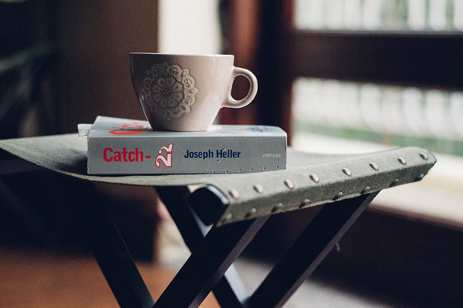 tray, coffee, cup, mug, morning, book, novel, catch, indoors HD wallpaper