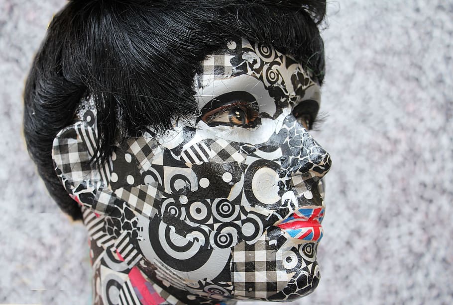 person with face paint, display dummy, doll, decoration, head HD wallpaper