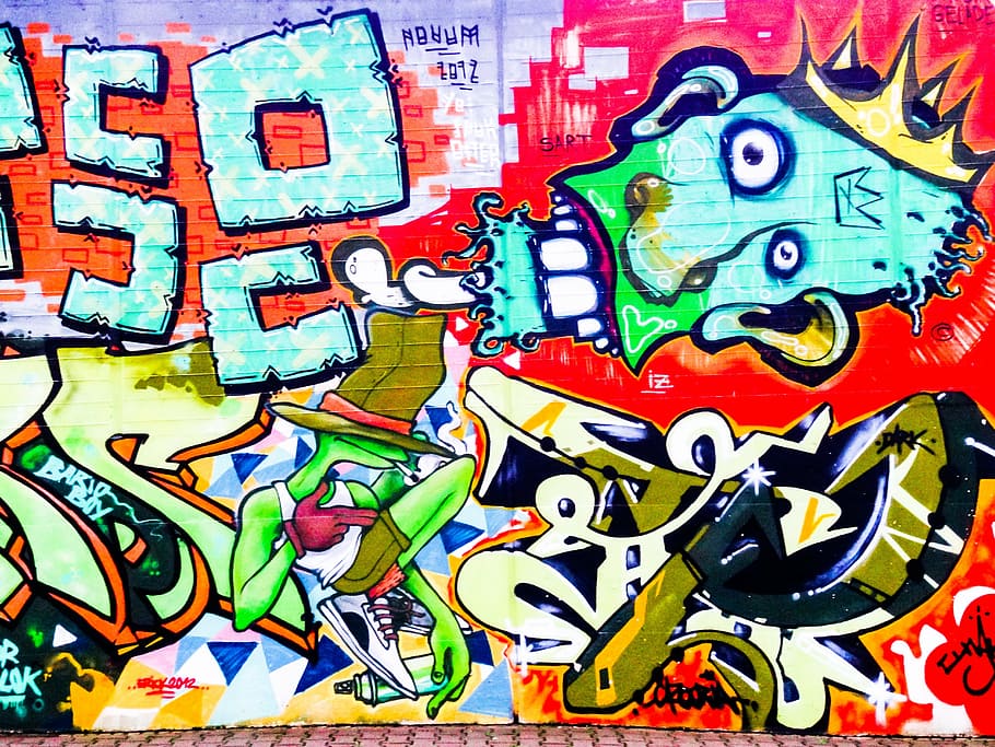graffiti, decoration, painted, wall, art, red, head, face, drawing HD wallpaper