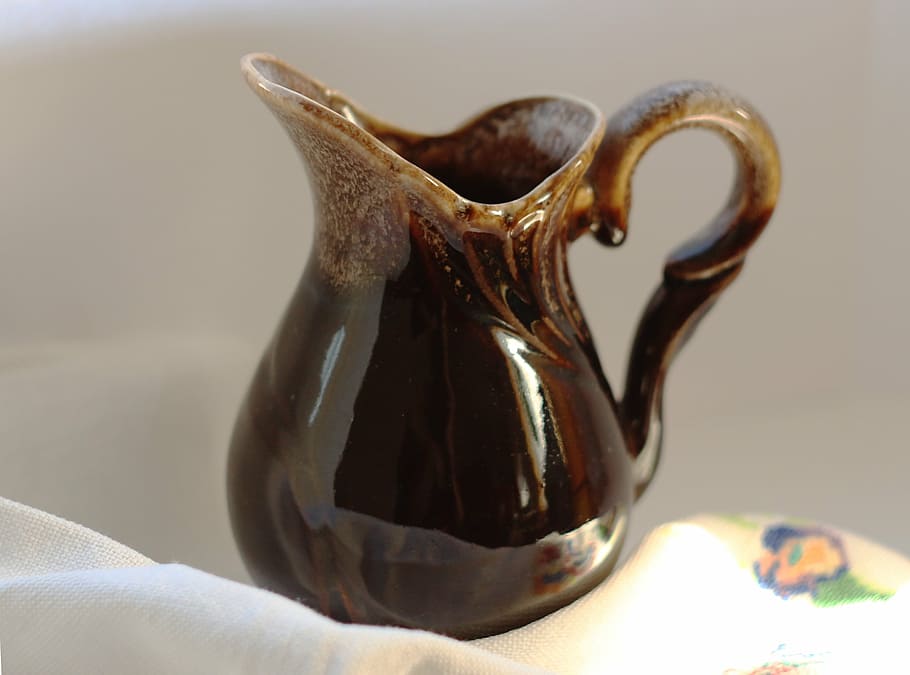 pitcher, crockery, cup, kitchen, decoration, ceramic, brown HD wallpaper