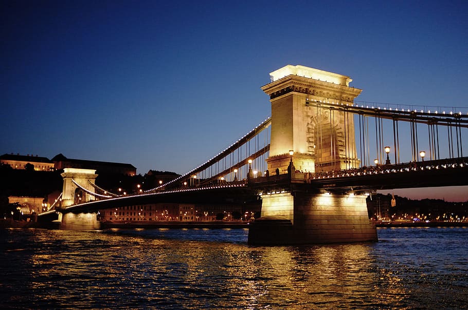scenery of walk bridge, city, light, budapest, connection, bridge - man made structure HD wallpaper