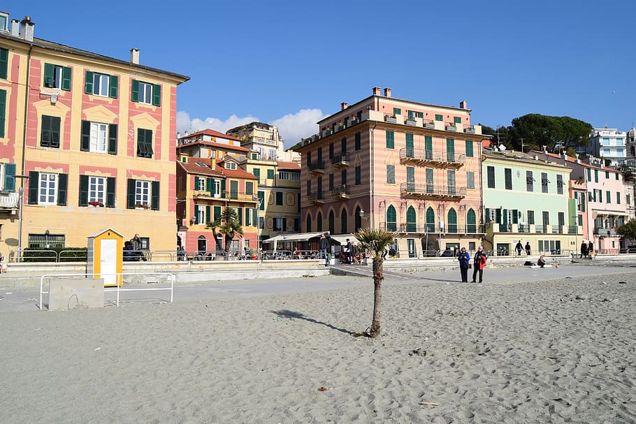 beach, palaces, liguria, architecture, building exterior, built structure HD wallpaper