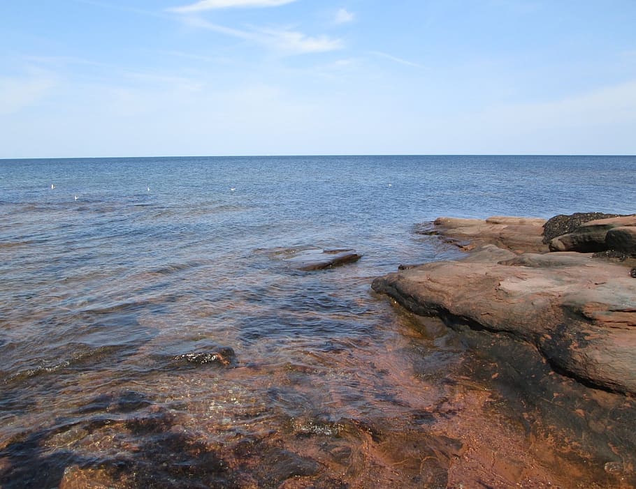 Shore, Coast, Red, Summer, Water, Travel, nature, vacation HD wallpaper