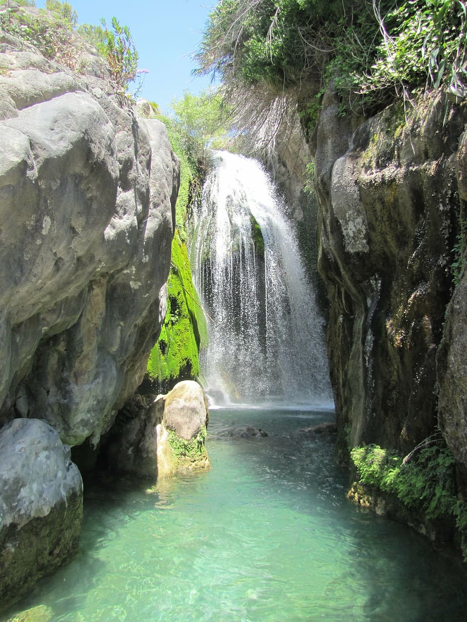 waterfall, rocks, wild, case, view, holiday, paradise, ice-cold mountain water HD wallpaper