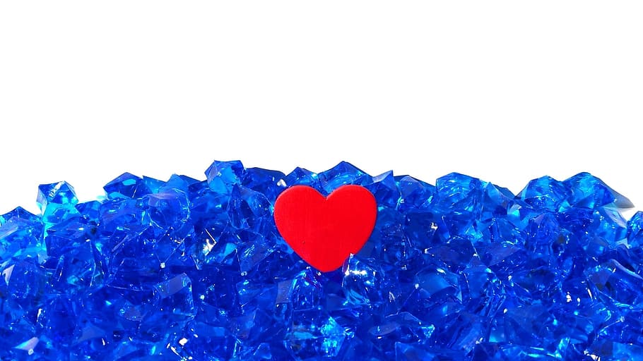 red heart on blue gemstones, Red, Heart, Love, Symbol, Romance HD wallpaper