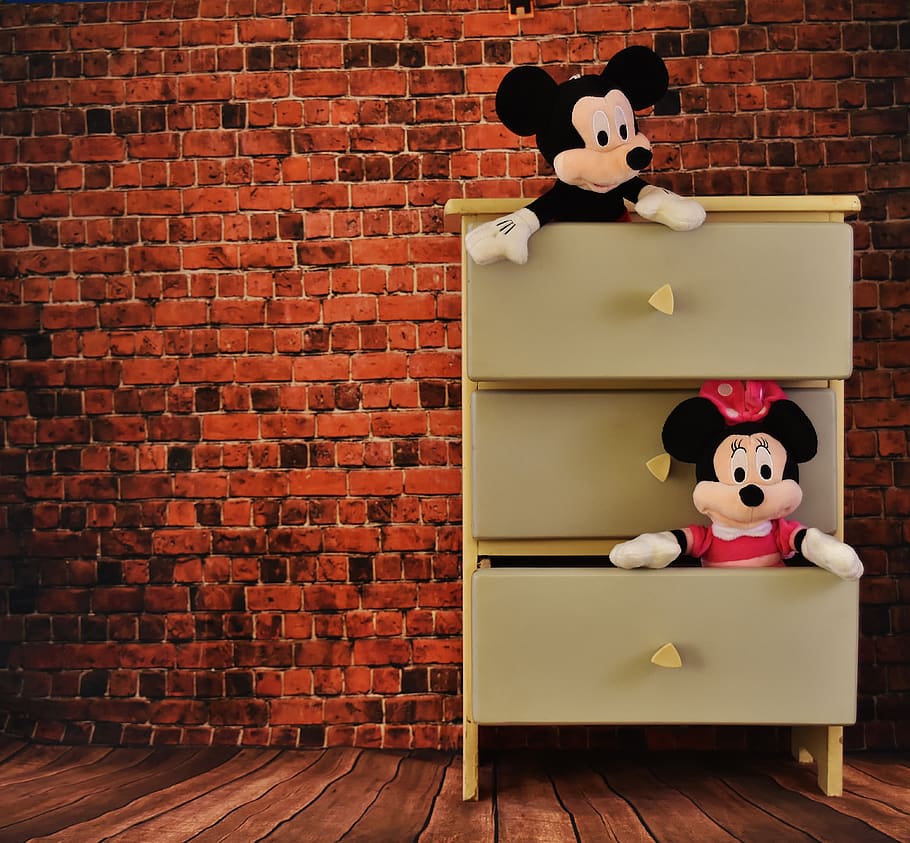 micky mouse, minnie, chest of drawers, cabinet, funny, cute, HD wallpaper