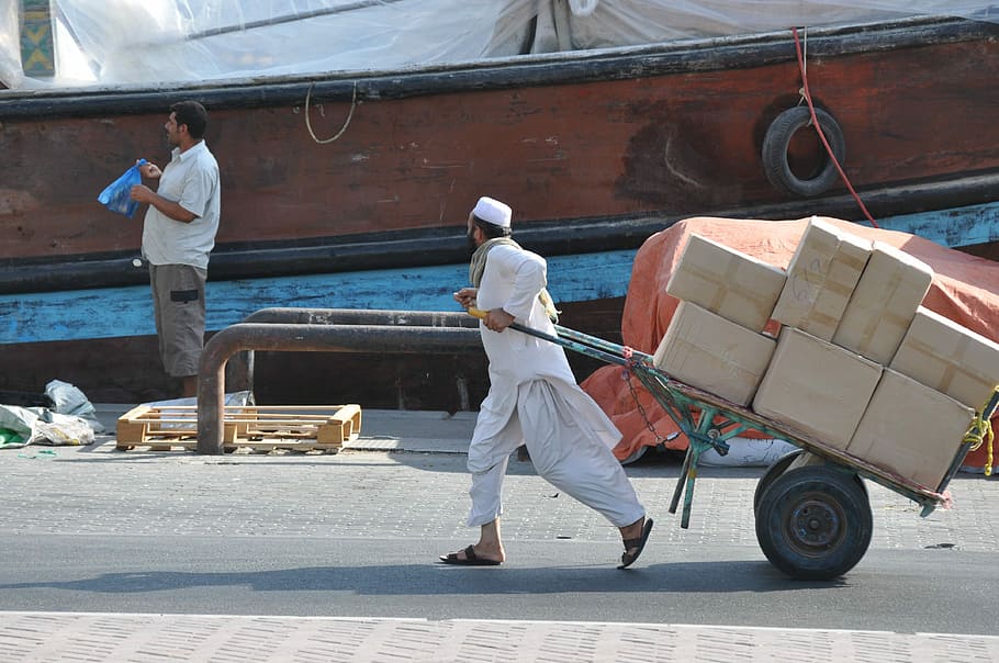 Cargo, Ship, Harbor, Dubai, Emirates, freight, cart, boat, dock HD wallpaper