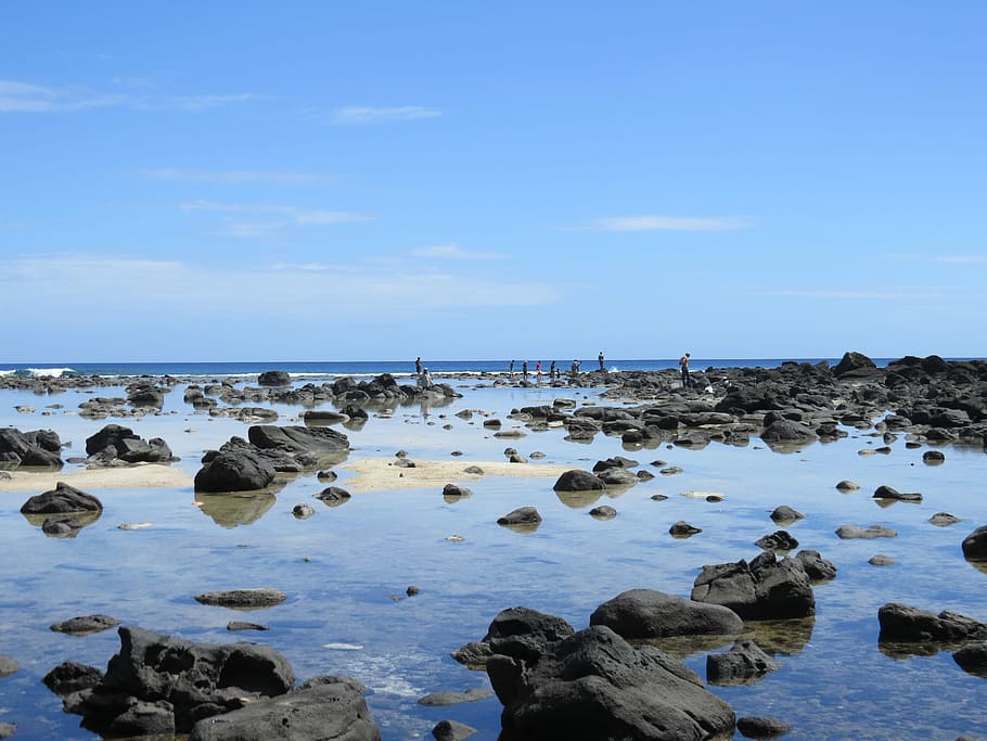 Stones, Blue Sky, mar, landscape, dream, litoral, rocks, surreal HD wallpaper