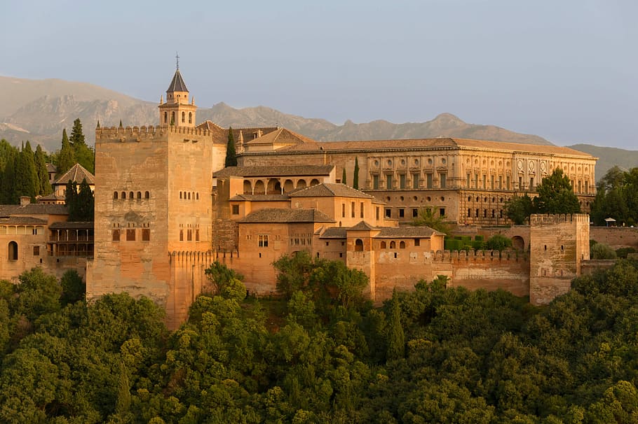 brown concrete building, Granada, Spain, Palace, Charles V HD wallpaper