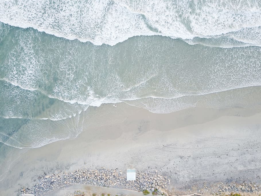 aerial photo of seashore at daytime, high angle photography of seashore HD wallpaper