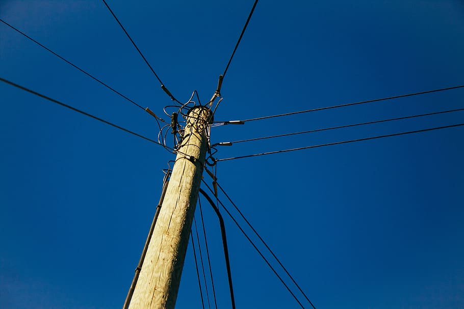 Wires, industry, cable, power Line, electricity, pole, blue, electricity Pylon HD wallpaper