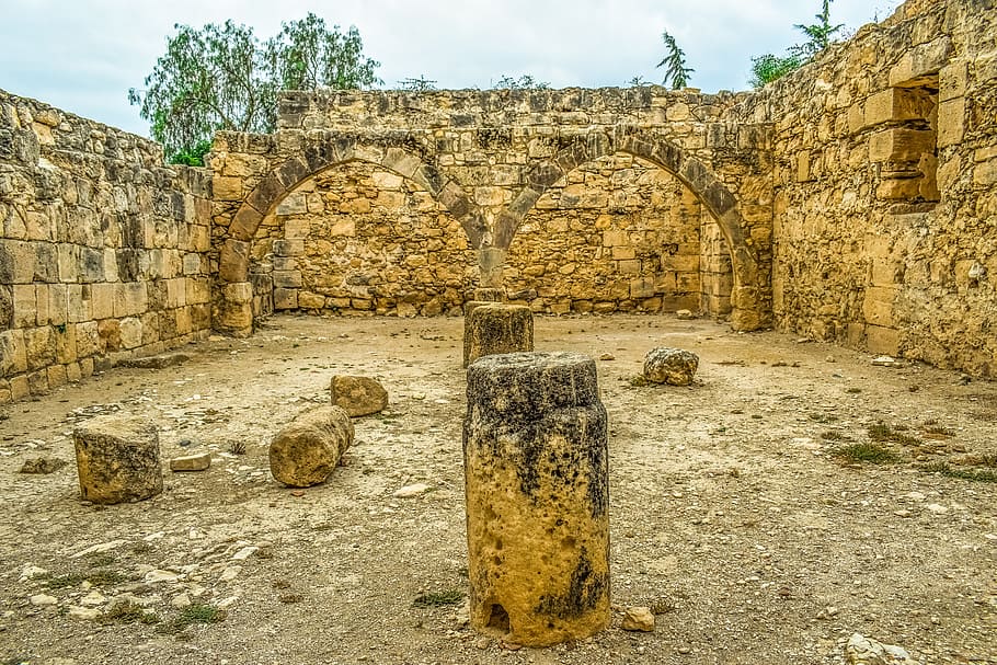 brown pedestal column on brown soil, cyprus, kolossi, castle HD wallpaper