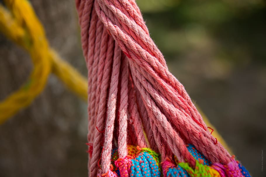 closeup photo of pink rope, hammock, tie, relax, holidays, color HD wallpaper