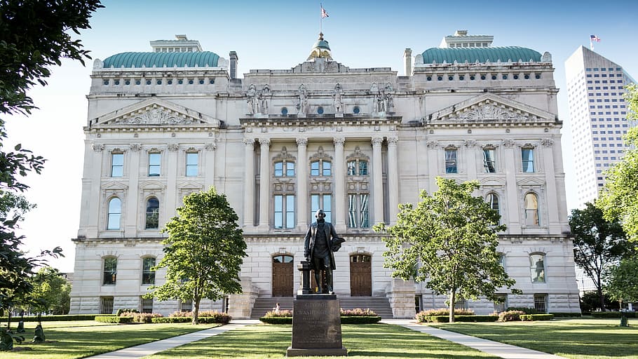 Indiana Statehouse, man statue on front of white building, architecture HD wallpaper