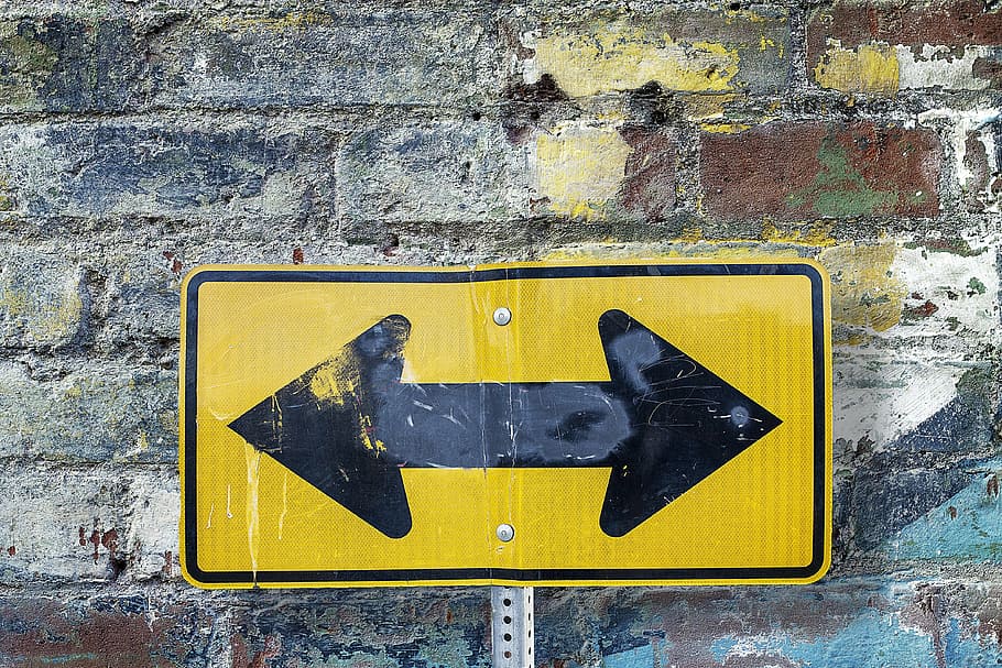 yellow and black arrow signage, background, texture, wall, brick HD wallpaper