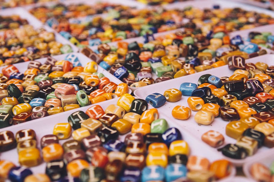 assorted-color bead lot on white tray, macrophotography of assorted-color beads, HD wallpaper