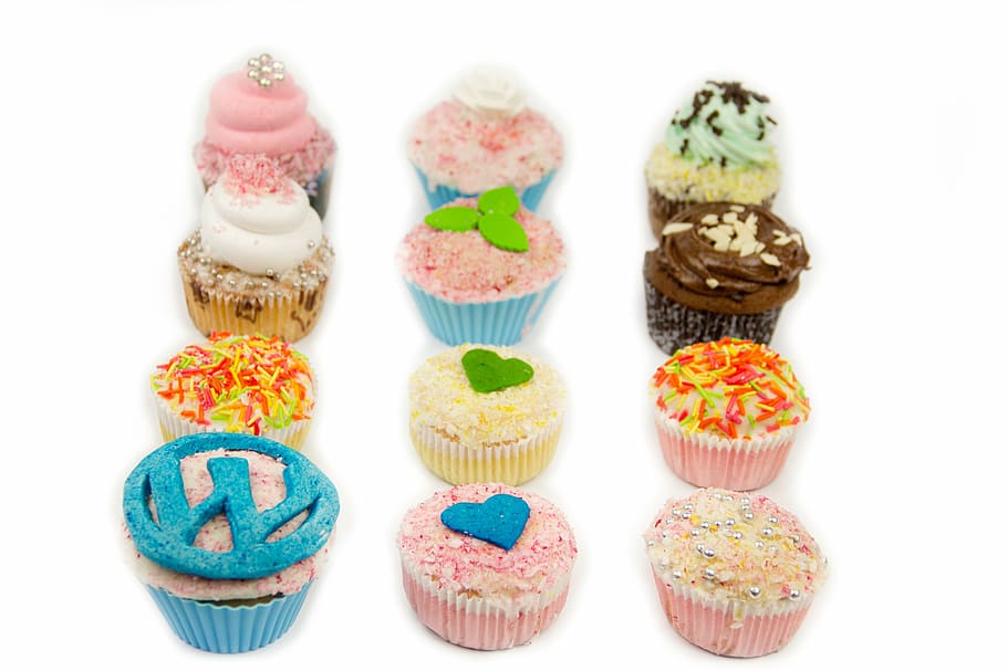 cupcakes, wordpress, sweets, bakery, delicious, cream, design HD wallpaper