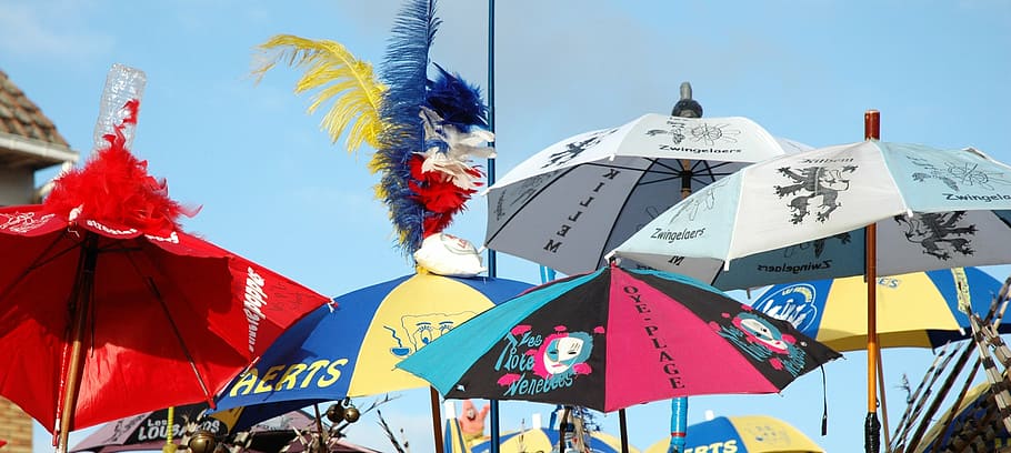 carnival, umbrella, flag, celebration, sky, event, nature, outdoors HD wallpaper