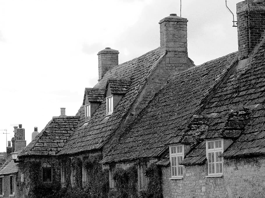 old, village, houses, roof, corfe, stone, medieval, chimneys, HD wallpaper