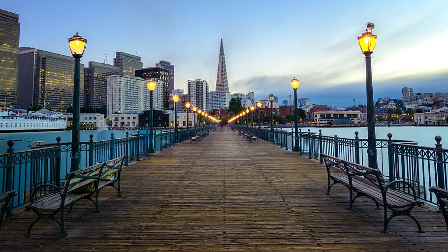 architecture, building, infrastructure, blue, sky, cloud, bench HD wallpaper