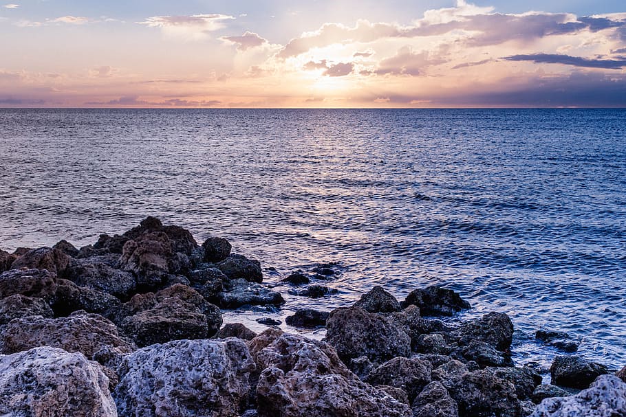 sea, dawn, landscape, nature, beach, clouds, ocean, outdoors HD wallpaper