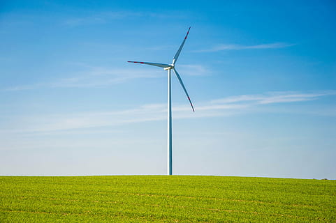 white windmill in green grass field, turbine, renewable, resource HD wallpaper