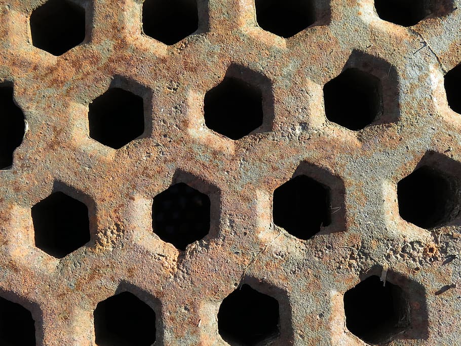 pattern, metal, stainless, form, rusted, brown, hexagon, hexagons HD wallpaper