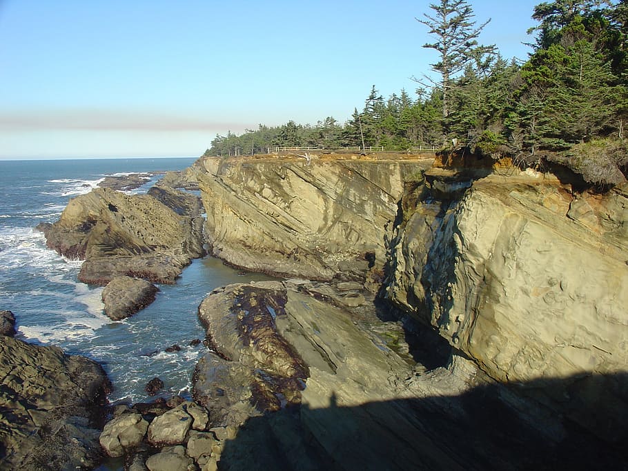 cliff, ocean, landscape, cliffs, beautiful, shoreline, rocks HD wallpaper