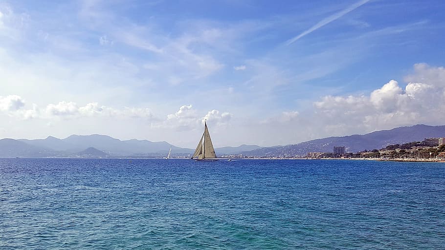 sailboat on ocean sailing, sea, sailing vessel, boot, cannes HD wallpaper