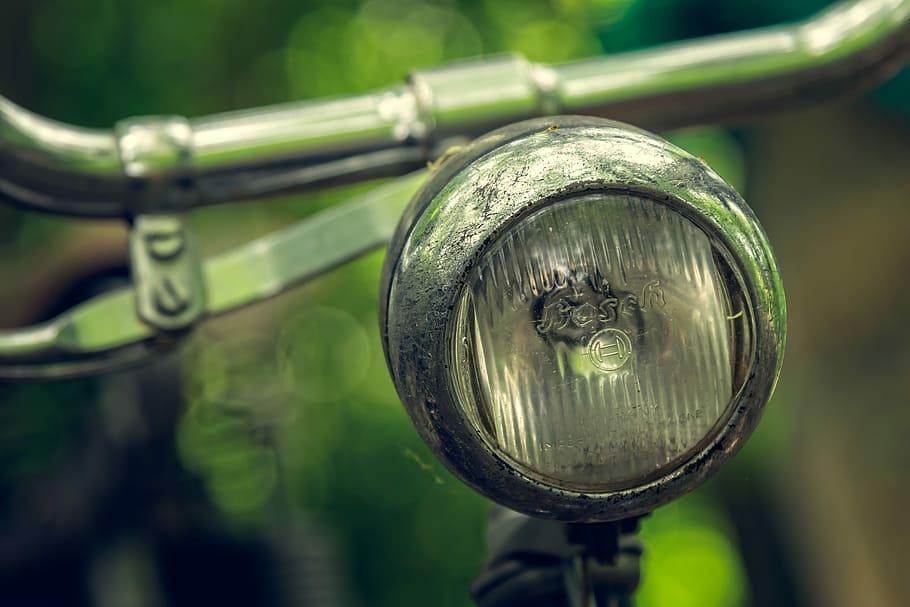 close-up photo of round gray bicycle headlight, bike, lamp, wheel, HD wallpaper