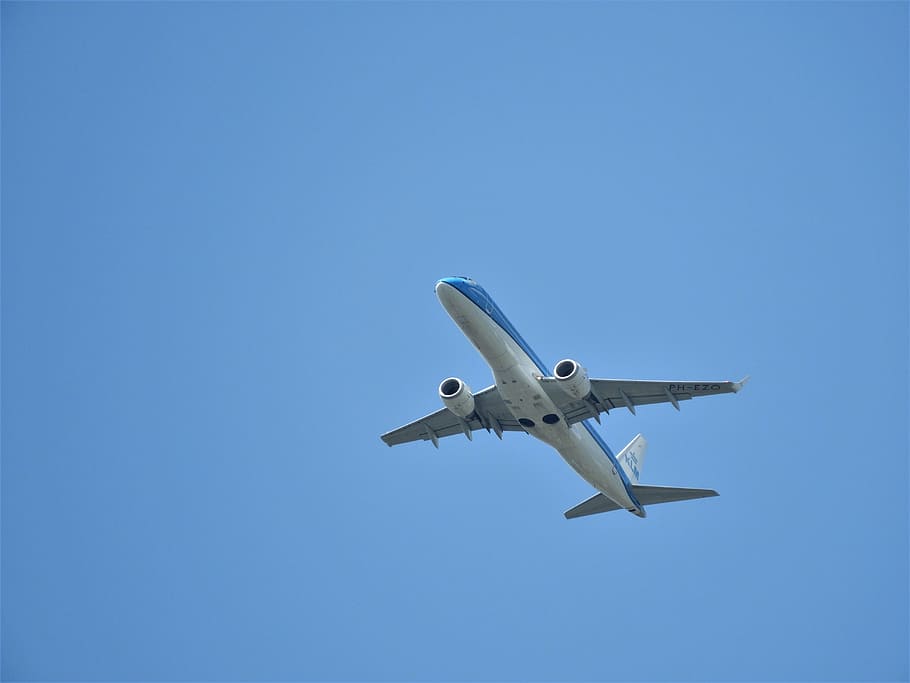 white and blue airplane, Start, Aircraft, Klm, Take Off, Airport HD wallpaper