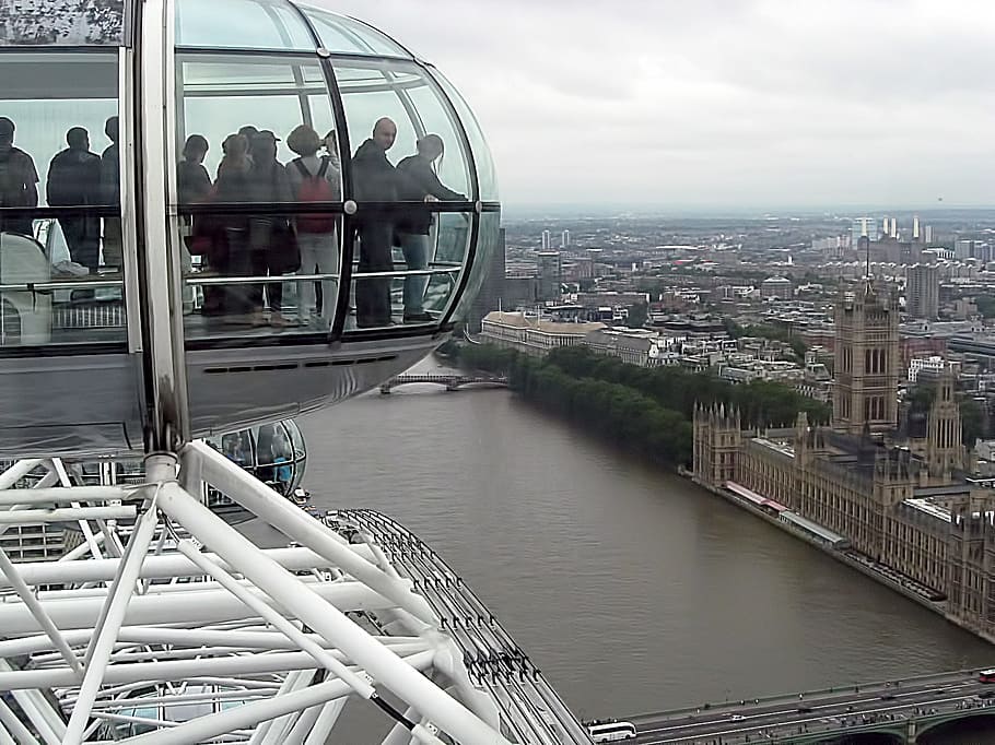 London Eye, View, Buildings, River, landscape, parliament, architecture, HD wallpaper