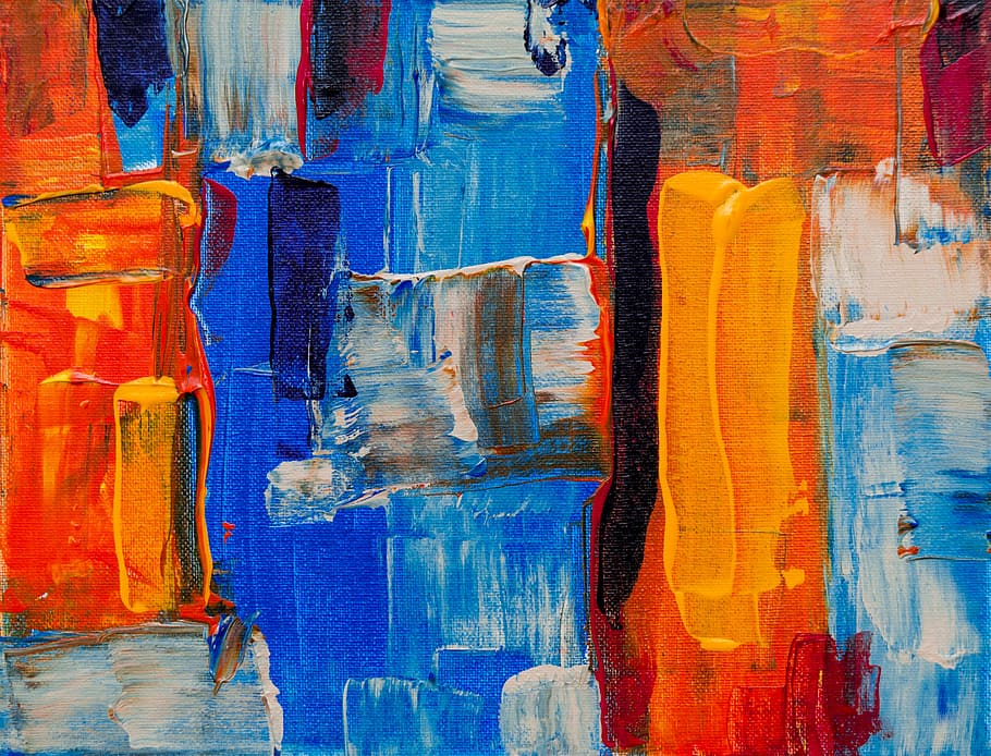 assorted-color abstract painting, blue, orange, and black abstract painting HD wallpaper