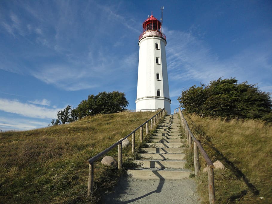 Lighthouse, Stairs, Resort, Beacon, direction, guidance, sky HD wallpaper