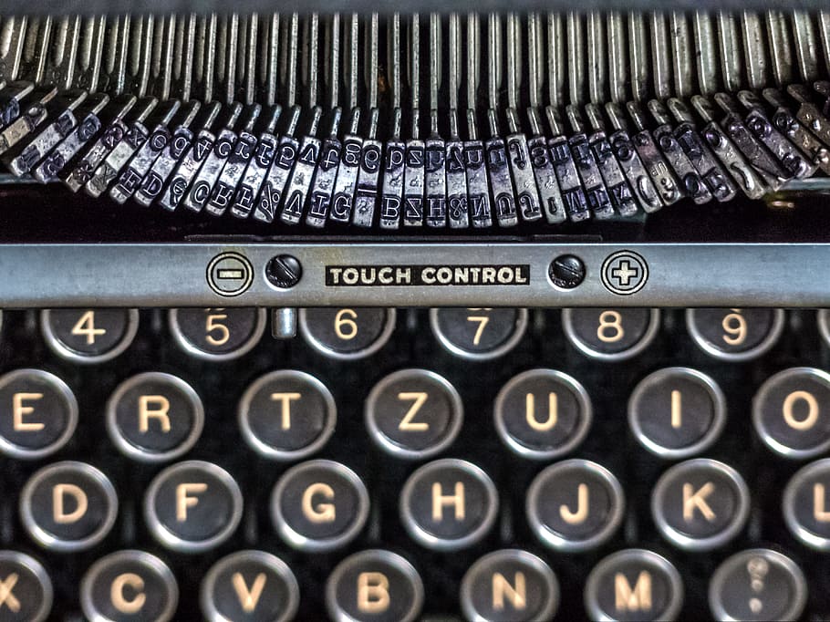 close up photo of gray typewriter, keyboard, alphabet, technology HD wallpaper