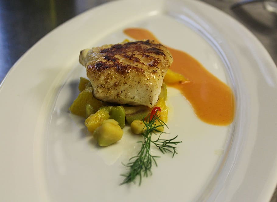 food setting, Fish, Cod, Gourmet, Restaurant, Eat, gastronomy HD wallpaper