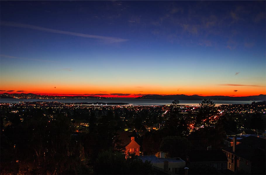 sunset, dusk, sky, city, dark, night, evening, building exterior HD wallpaper