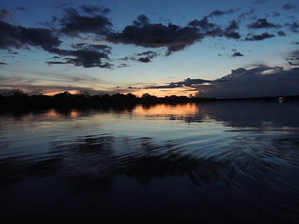 silhouette photography of rippling body of water, Amazon, Sunset HD wallpaper