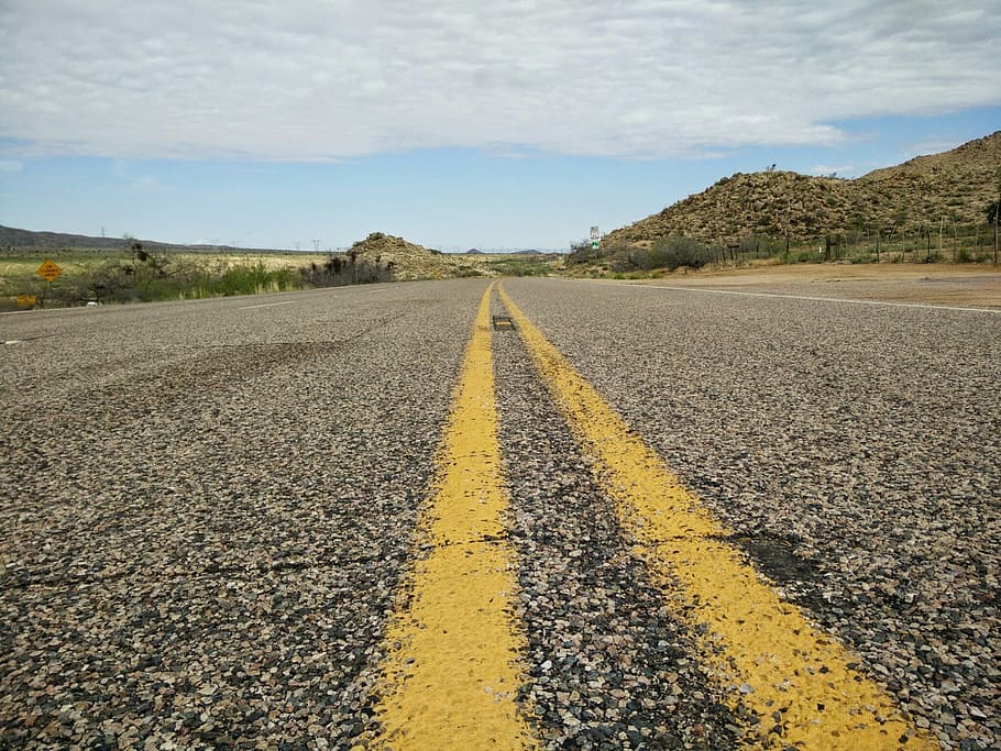 Road, Yellow, line, mark, the way forward, road marking, sky HD wallpaper