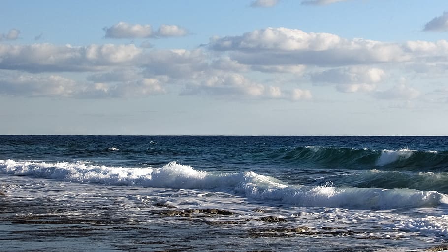 Wave, Beach, Sea, Clouds, Seascape, sky, horizon, ayia napa HD wallpaper