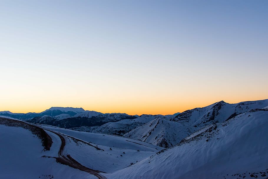 snow covered mountain during night time, mountain field with snow HD wallpaper
