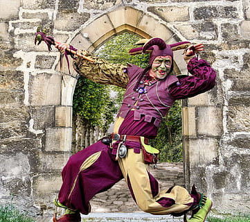 man wear costume posing near concrete wall, castle, middle ages HD wallpaper